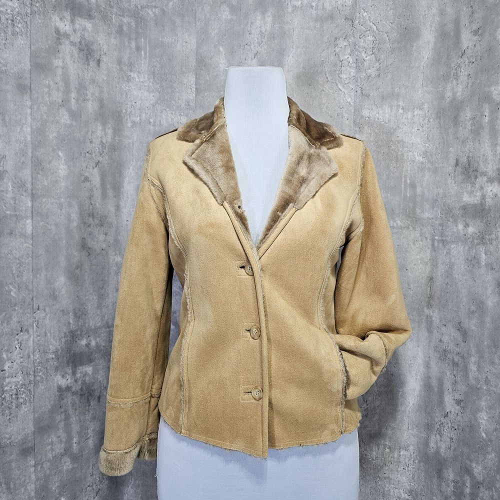 Vintage Y2K Spoiled Girl M Beige Micro Fiber Faux Fur Lined Retro Jacket